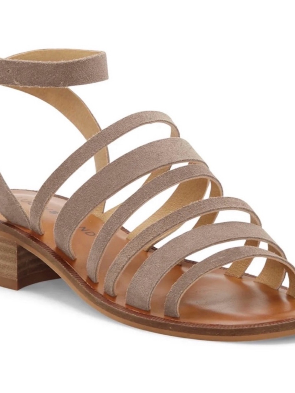 Lucky Brand Taupe Suede Strappy Block Heel Sandal